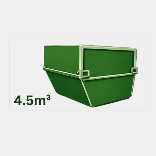 Green skip bin with a capacity of 4.5m³ on a light gray background
